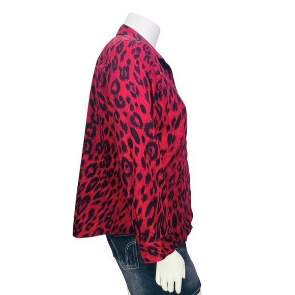 Chicos Womens No Iron Animal Print Shirt Button Top Red Black Size 3 | XL - Picture 8 of 12